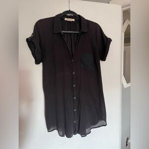 HEI HEI Anthropologie Black Tunic‎ Blouse with Rolled Sleeves Size Large